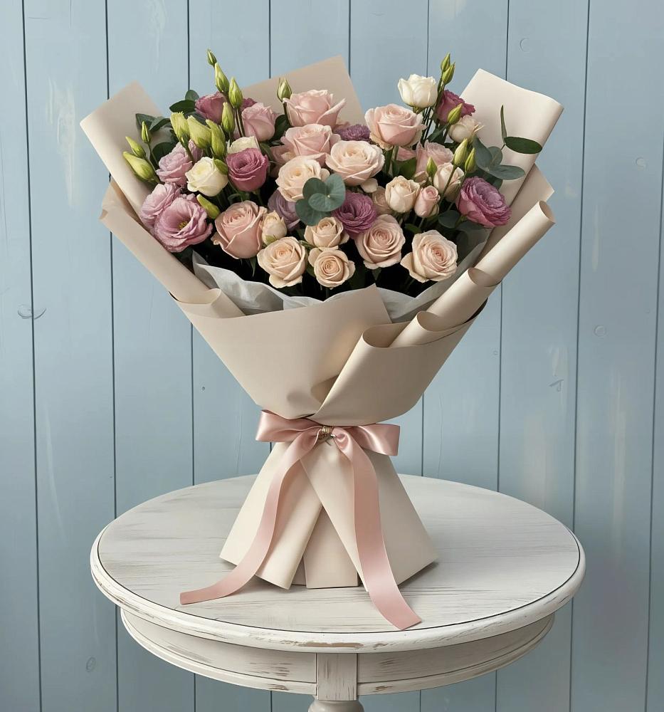 Букет цветов из: Розы и Лизиантусы в Нинах